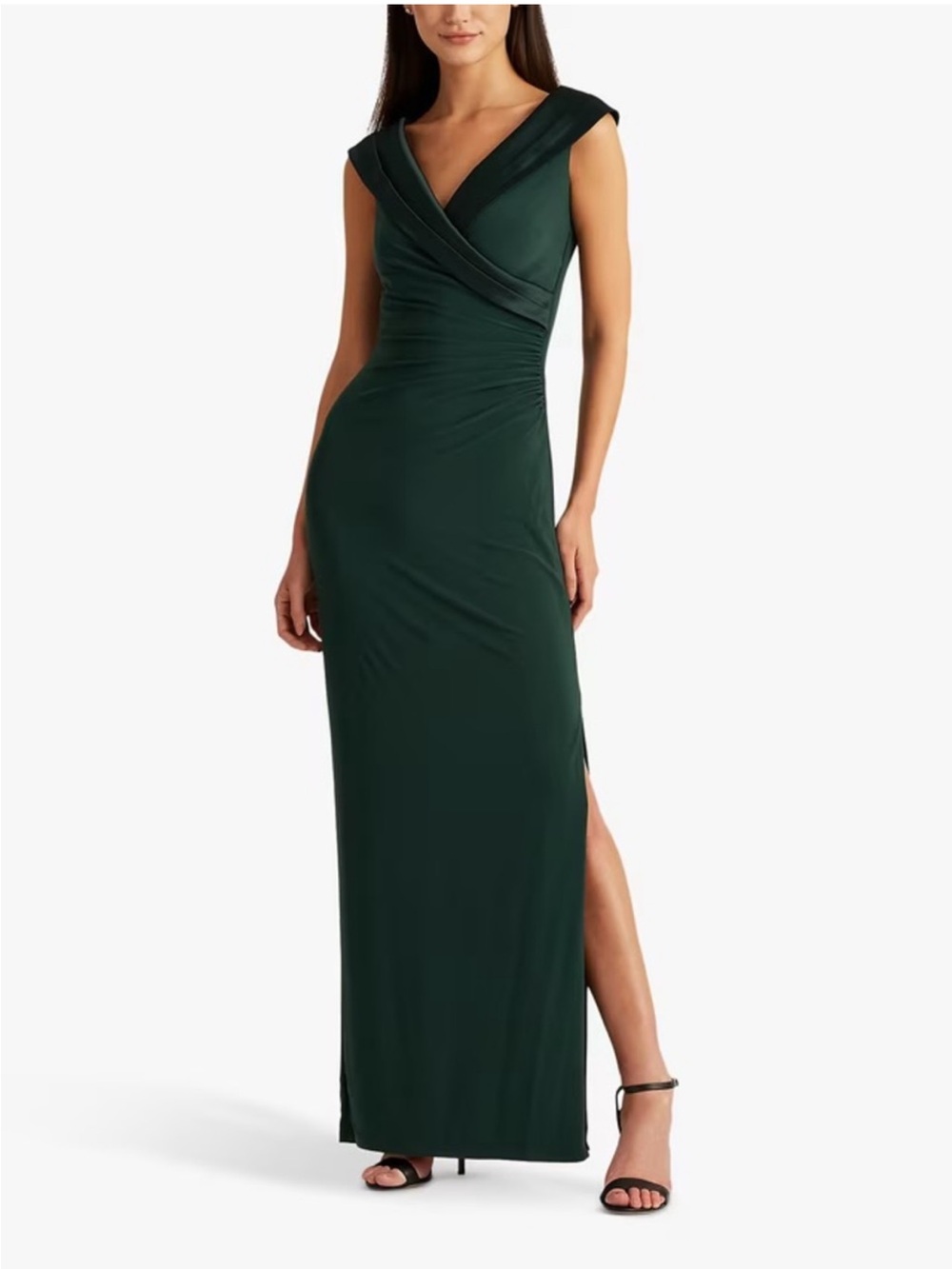 Lauren Ralph Lauren Jersey Off-the-Shoulder Gown in Dark Green Size 10 NWT